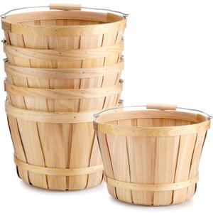 6 Pack 11 x 6.7'' Large Round Wooden Baskets with Handles, Handmade Wood Basket, Bushel Baskets, Farmers Market Baskets, Apple Baskets, Wooden Baskets for Indoors Outside Personal or Commercial Use