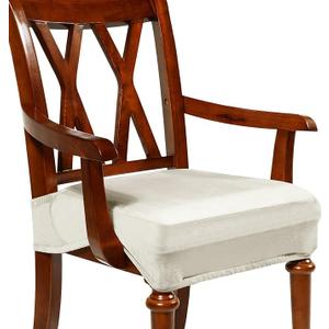 Havawish Large Dining Room Chair Seat Covers with Armrest Dining Chair Slip Covers Protectors(6 Pcs,Beige White)