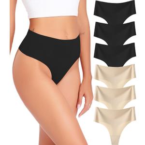 Wealurre Womens Underwear High Waisted Seamless Thongs for Women Breathable No Show Panties for Ladies 6 Pack (Medium, B3/A3)
