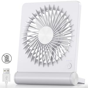 Koonie USB Fan, Strong Wind Ultra Quiet Small Desk Fan 220 Tilt Folding 3 Speeds Adjustable USB-C Powered Personal Fan for Home Office Desktop, White, NO BATTERY (5.7 inch)