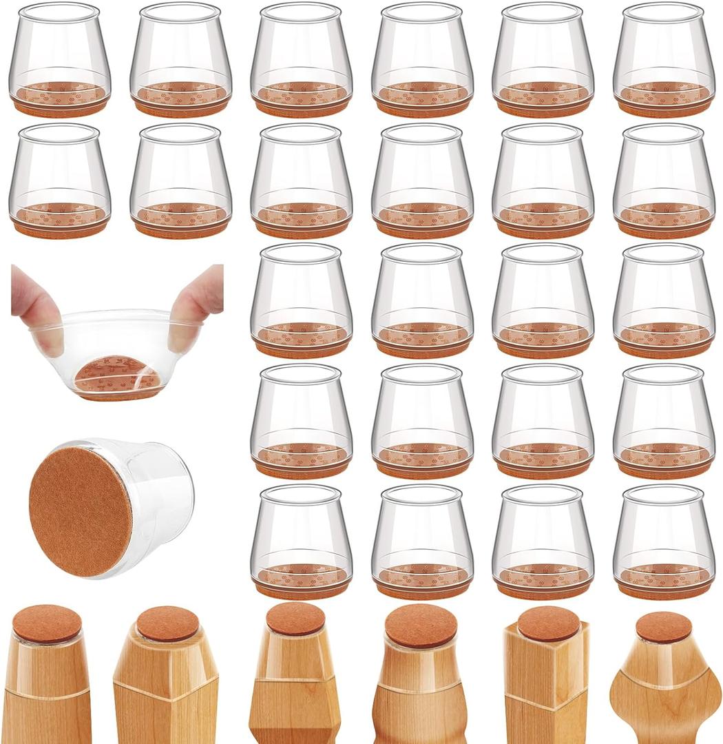 24Pcs Silicone Chair Leg Floor Protectors, Felt Furniture Pads for Hardwood Floors, Rubber Chair Leg Protectors for Hardwood Floors, Chair Leg Caps Chair Leg Covers for Wooden Floors(Clear, Universal Large(Fit 1.4"-1.9"))