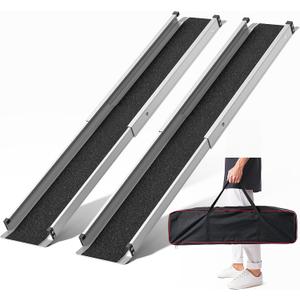4FT Telescoping Aluminum Portable Wheelchair Ramp with Bag, 600LBS | Anti-Slip Surface, Smooth Slide Length Adjustments, Lightweight Carry Design, Multi-Step Threshold Compatibility, 2 Pack