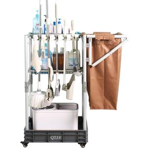 Janitorial cart Housekeeping cart Cleaning Cart on Wheels Housekeeping Caddy with Shelves Broom mop Holder