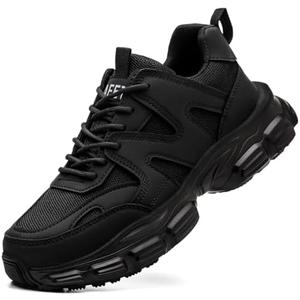 Hogent Steel Toe Shoes for Women Men Wide Non Slip Composite Work Sneakers Indestructible Comfortable Safety Tennis Shoes Lightweight Breathable Construction Sneakers Puncture Proof Ergonomic Design 42/ 9 Women/7.5 Men, Black