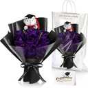 Giegxin 3 Pcs Graduation Bear Flower Bouquet Set Includes Artificial Roses Flower Bouquet Mini Plush Bear with Grad Cap Greeting Card Gift Bag for 2025 Graduation Party Favors Supplies(Purple)