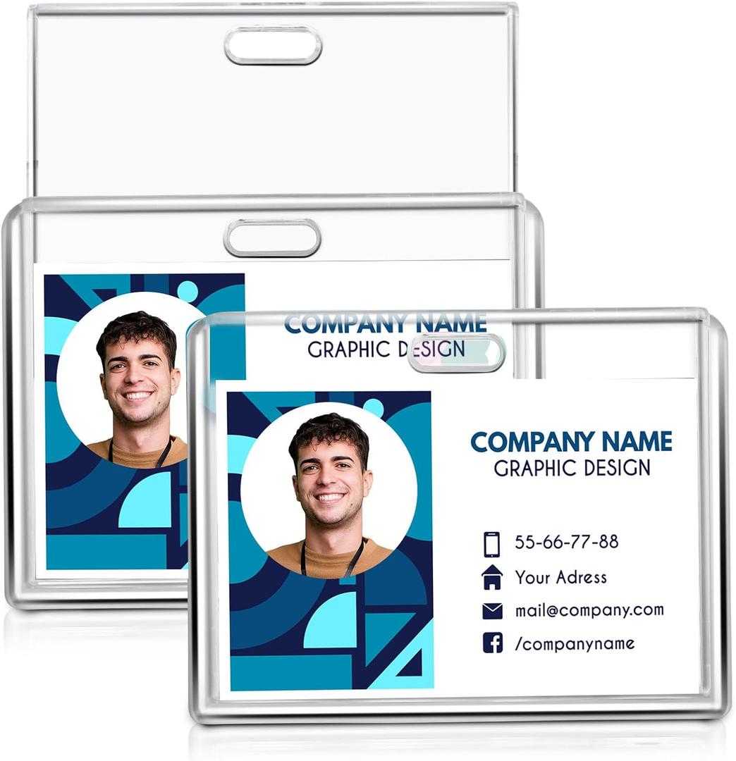 2 Card Capacity ID Badge Holder, 2 Pcs Slider Card Badge Holder Hard Plastic Card Case Heavy Duty Business Card Protector for Credit Card Driver Licenses School Office (Horizontal)