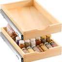 Menkxi 2 Set Wooden Pull out Cabinet Organizer Fully Assembled Slide out Pantry Drawer with Gentle Close Storage Shelf Tray for Base Kitchen Under Sink Bathroom (Wood Color,14'' X 21'' X 3'')