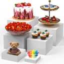 6 PCS Buffet Risers, Food Risers for Buffet Table, Display Stand Shelf for Party, Catering, Jewelry & Collectibles, White Acrylic Nesting Boxes for Food Display (8" 7" 6" 5" 4" 3")