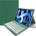 kaitesi Keyboard Case Mouse for iPad 11th Gen (A16, 2025) 11"/ iPad 10th Generation 2022 10.9" Case with Cute Round Keys Detachable Bluetooth Keyboard Cover,Dark Green