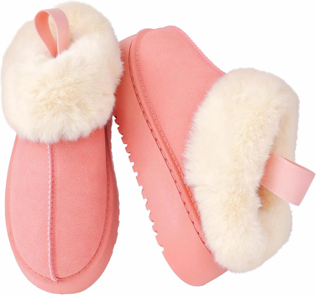 Women's Platform Slippers Winter Mini Boots Anti-Slip Suede Slip on Women Sneakers Fur Lined House Slippers for Indoor Outdoor (Brown, XL)