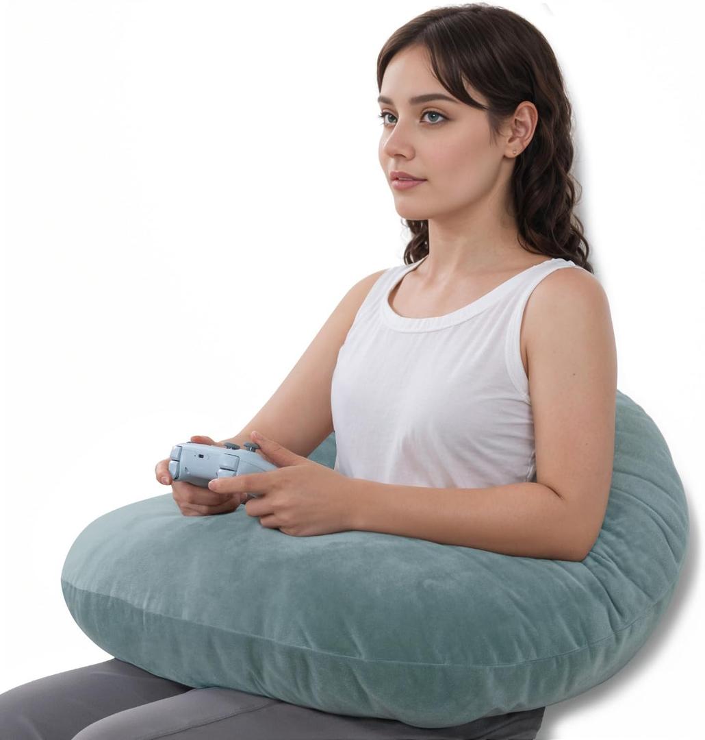 QUEEN ROSE Reading Pillow, Gaming Pillow for Lap, Sitting in Bed or Sofa, Extra Arm Rest for Reading, Playing or Crocheting, Soft Velvet Green