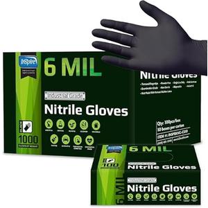 Inspire Black Nitrile Gloves HEAVY DUTY 6 Mil Nitrile Chemical Resistant Medical Cooking Cleaning Disposable Black Gloves