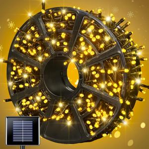 JMEXSUSS 600LED Solar String Lights Outdoor Waterproof, 206.7 ft Warm White Christmas Lights, 8 Modes Solar Tree Light for Patio Yard Garden Wedding Party Christmas Decorations