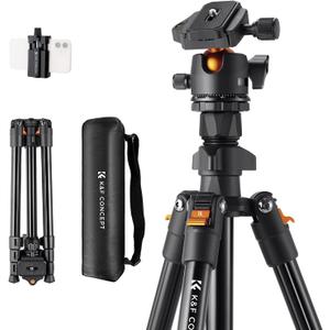 K&F Concept 64 inch/163cm Camera Tripod,Lightweight Travel Outdoor DSLR Tripods with 360 Degree Ball Head Load Capacity 8kg/17.6lbs,Cellphone Clip for Smartphone Live Streaming Vlog O234A1+BH-36 (Black and Orange)
