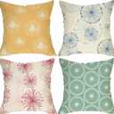 Colorful Dandelion Flower Decorative Throw Pillow Covers 18 x 18 Set of 4, Abstract Floral Blossom Modern Art Geometric Porch Outdoor Home Decor, Spring Summer Botanical Sofa Couch Cushion Case