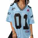RoseSeek Women's Y2k Football Jersey Shirts V Neck Mesh Oversized Tshirts (Blue, S)