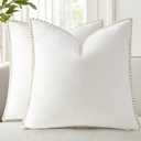 decorUhome Summer Chenille Soft Cozy Throw Pillow Covers 16x16 Set of 2, Modern Farmhouse Boho Velvet Decorative Pillow Cases with Stitched Edge for Couch Sofa Bed Home Decor, Cream White