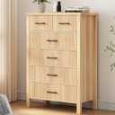 Jocoevol Fluted 6 Drawers Dresser for Bedroom, Tall Boho Chest of Drawers with Metal Handle, Wooden Closet Clothes Storage Organizer for Living Room, Hallway (Natural Oak)