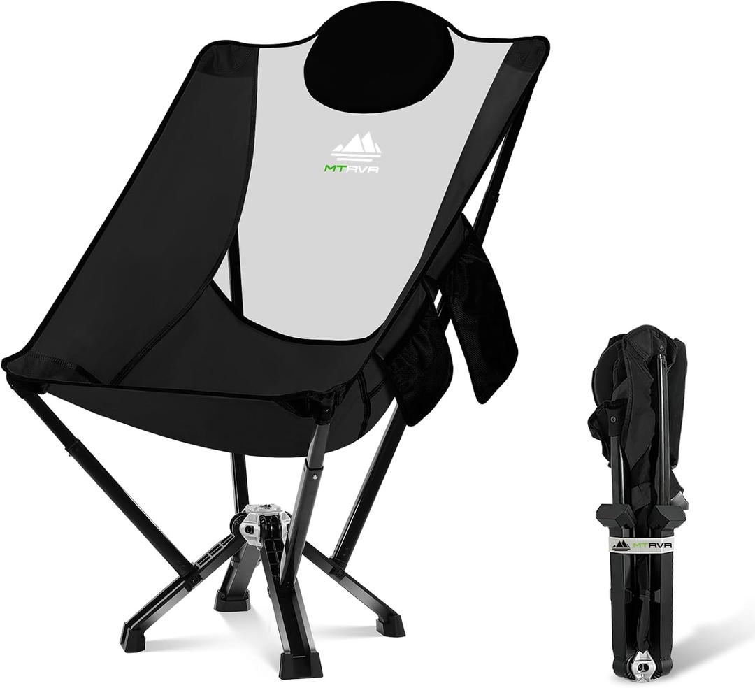 Camping Chairs for Adults, Supports 600 Lbs Lightweight Folding Camping Chair, Collapses to Size of Water Bottle Portable Camping Chair for Outdoor, Beach, Lawn, Travel, Picnics (Black High Back)