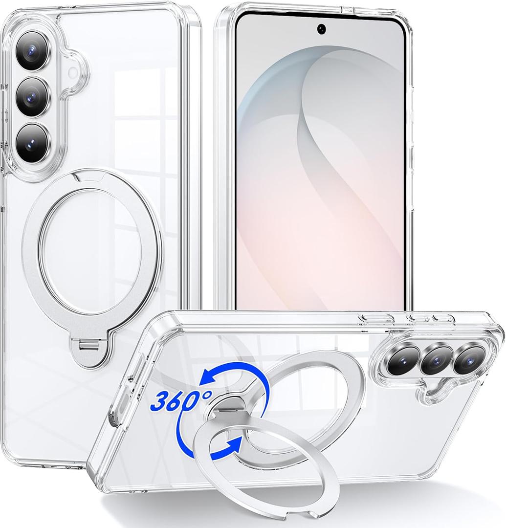 for Samsung Galaxy S26 Case with Magnetic Stand, White | Crystal Clear Case,Rigorous Drop Protection, Great Grip Feeling, Slim Shockproof Phone Cover