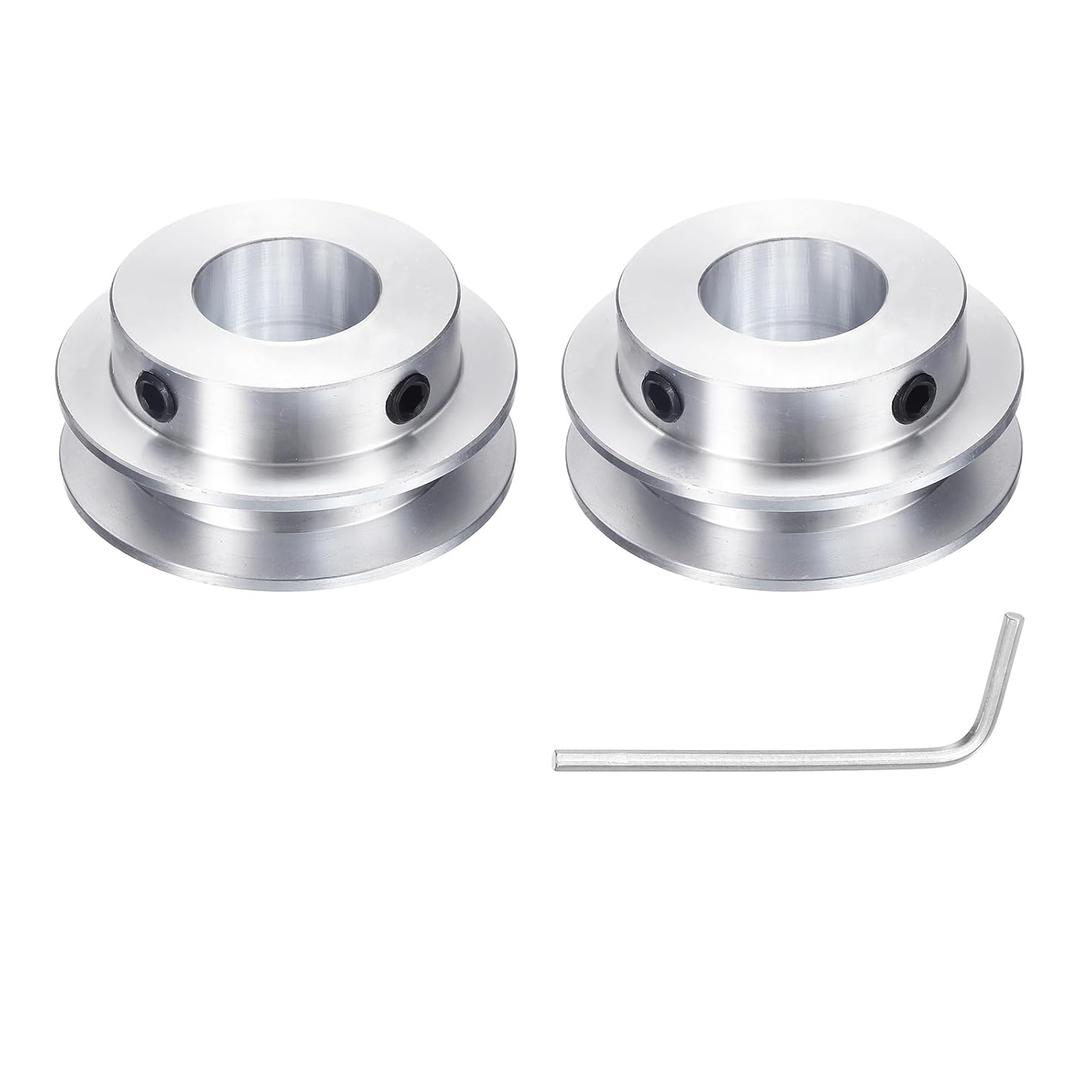 uxcell 2Pcs Single Groove Pulley, 16mm Fixed Bore 40mm Outer Diameter Aluminum Alloy Mechanical Belt Pulley with Hex Wrench for 6mm PU Round Belt