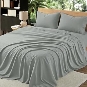 OnlySet 3Pcs Organic Linen Sheets King Size, 100% French Linen from Normandy, Breathable & Durable Earl Gray King Sheet Set with 16 Inch Deep Pocket,   2 Pillowcases