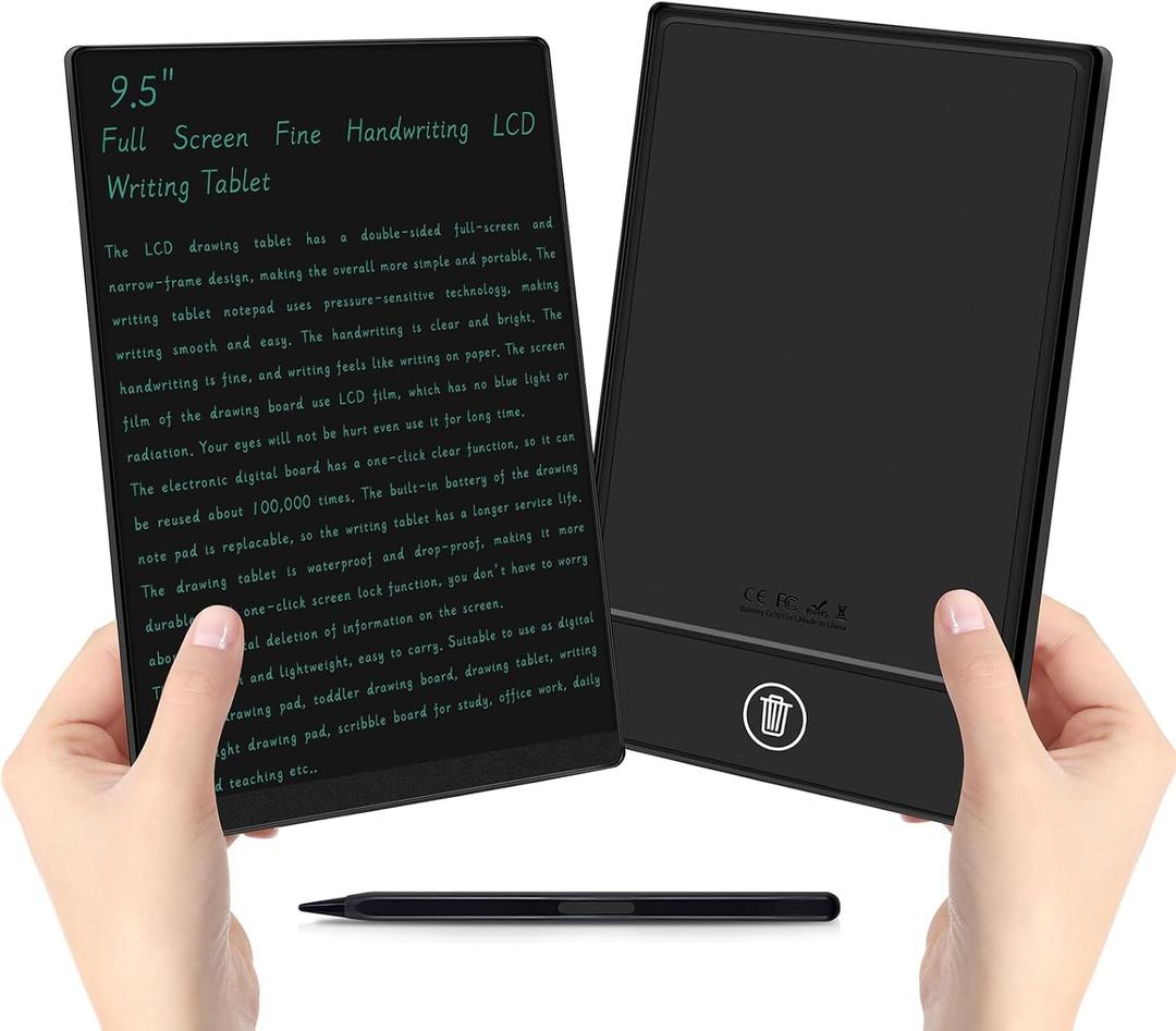 Reusable LCD Writing Tablet for Adult: 9.5 Inch Full Screen Digital Drawing Tablet Erasable Digital Notepad Business Office Students Home Gifts for Birthday