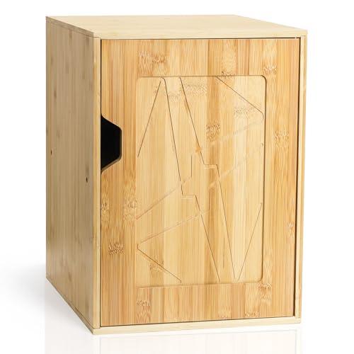 Fasmov 2 Tiers Cube Storage Organizer, Bamboo Bookshelf, Display Bookcase, Storage Cube Cubby Organizer with Door, Stackable Cubes Bin Small Cabinet for Bedroom, Home and Office