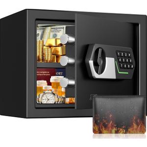 1.2 Cub Small Safe for Home Use, Digital Security Safe Box with Electronic Keypad Key, Fireproof Bag and Removable Shelf, Document Safe for Money Jewelry Valuables