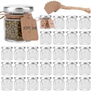 Accguan 30 Pcs 1.5 oz Glass Jars with Silver Lids, Mini Mason Jars for Gifts, Crafts, Wedding, Spice, ExtraTags String