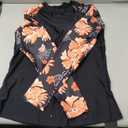 Daci Women Black Pink Flower Two Piece Rash Guard Long Sleeve Swimsuits UV UPF 50+ Swim Shirt Bathing Suit with Boyshort Bottom, XL