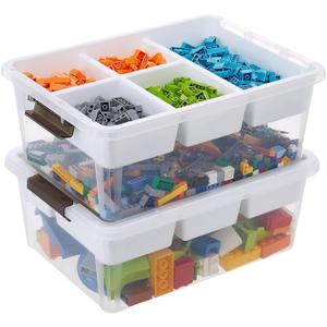 MACOPRO 17 QT Plastic Storage Box with Removable Tray, Bins with Lids, 2 Packs Clear Storage Container for Craft Supplies, Beads, Tools, Sewing, and Playdoh Organization(White, 2Pack-17QT)