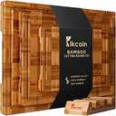 Kikcoin Extra Large Bamboo Cutting Boards, (Set of 3) Chopping Boards with Juice Groove Bamboo Wood Cutting Board Set Butcher Block for Kitchen, End Grain Serving Tray