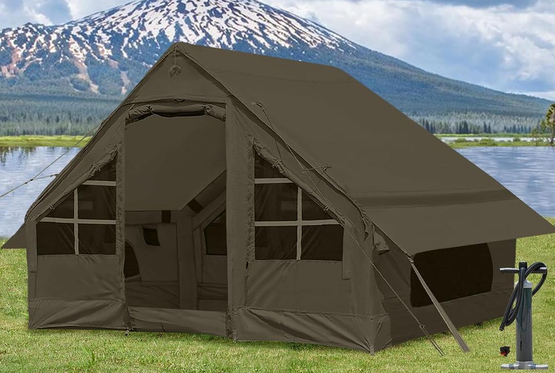 Inflatable Tents for Camping with Stove Jack, 4-5 Person Easy Setup Blow Up Tents for 4 Seasons Waterproof Inflatable Camping Tent with Awning, Air House Glamping Tents for Camping Adult, 4 Person Tent-9.8ft X 7.2ft X 6.2ft