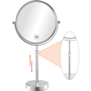 Nicesail 19 Inch Tall Makeup Mirror with 10X Magnification, Make up Mirror 8 Inch Double-Sided, Table Mirror with Pedestal for Shaving, Standing Mirror Height Adjustable Chrome Finish (8 Inch, 10X)