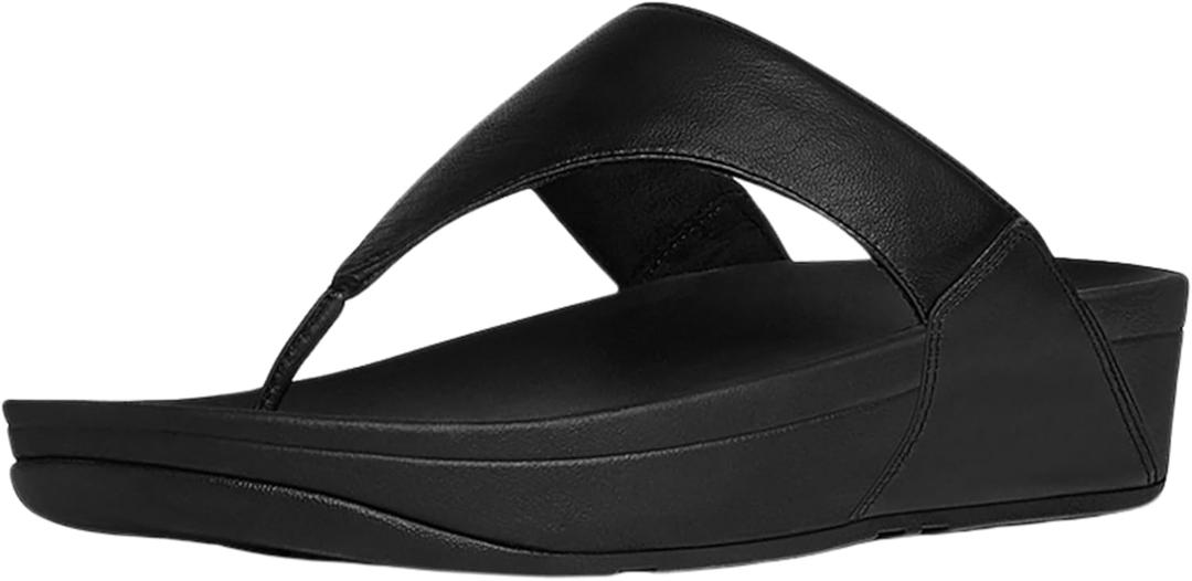 FitFlop Women's Lulu Leather Toe-Post Thong Sandals (8, Black 2)