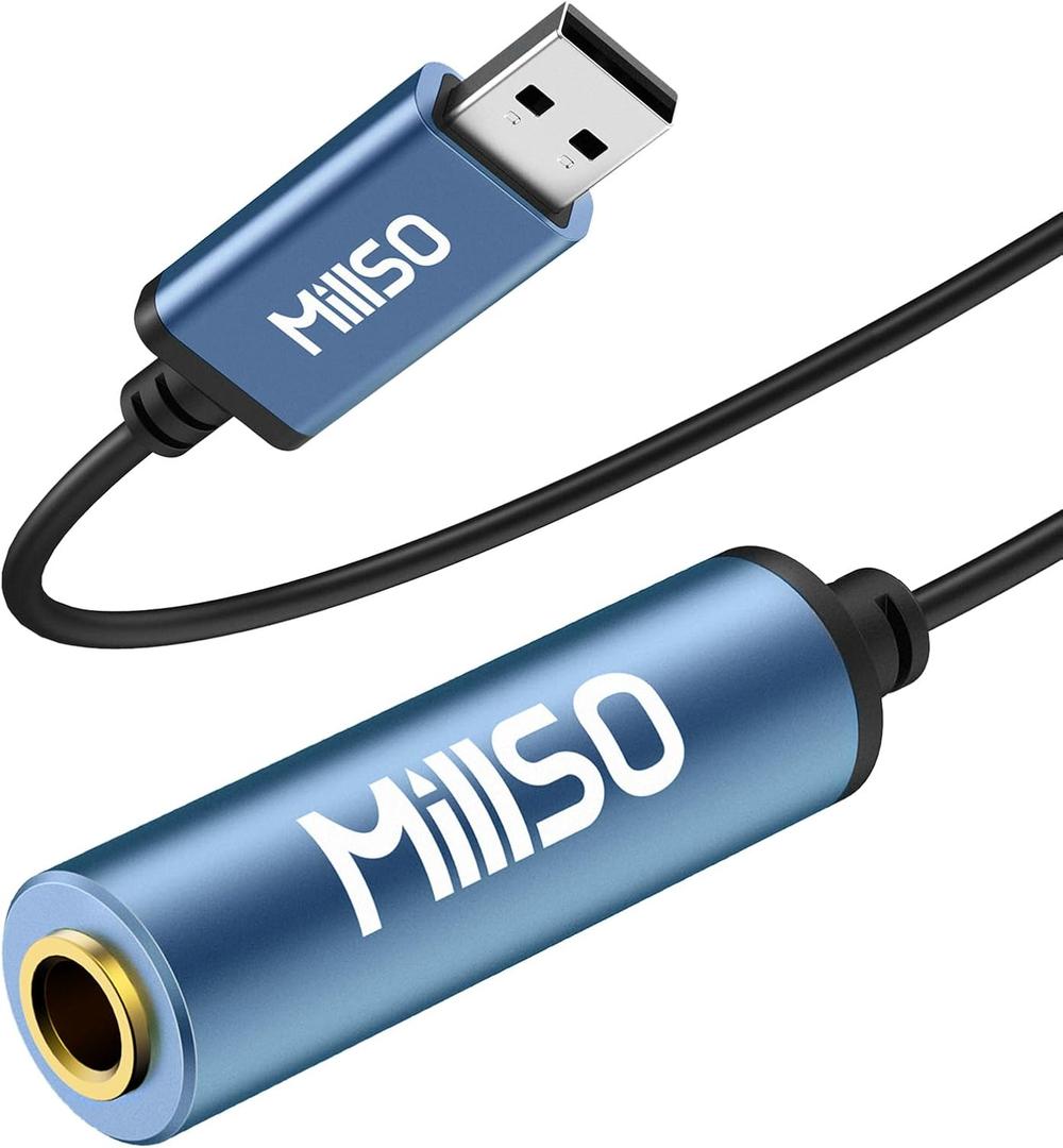 MillSO USB to 1/4 Jack Audio Adapter Type-A to 6.35mm Female TRS Headphone Aux Adapter Stereo USB External Sound Card for Laptop, PC, Amplifier, Speaker, 6.35mm Headphone