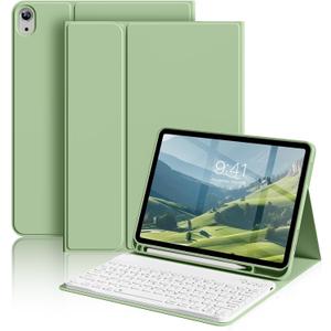 aoub Keyboard Case for iPad (A16) 11th Gen 11 Inch 2025, iPad 10th Generation 10.9 inch 2022 with Pencil Holder, Stand Folio Detachable Wireless Bluetooth Rechargeable Keyboard, Light Green