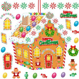 DIY Felt Christmas Gingerbread House 3.1 x 2.9 ft with 28 Detachable Ornaments Christmas Crafts Gingerbread House Kit Xmas Gifts for Winter Holiday Party Home Door Wall Hanging Decorations