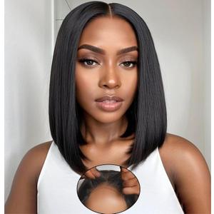WEQUEEN Wear and Go Glueless Bob Wig Human Hair Pre Plucked Pre Cut 4x4 Skin-like Lace 250% Density Straight Short Bob Wig for Black Women 12 Inch