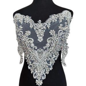 Luxury Full Great Rhinestone Applique Handmade Sparkly Large Silver Glass Crystals Bodice Diamond Patch for Wedding Dresses