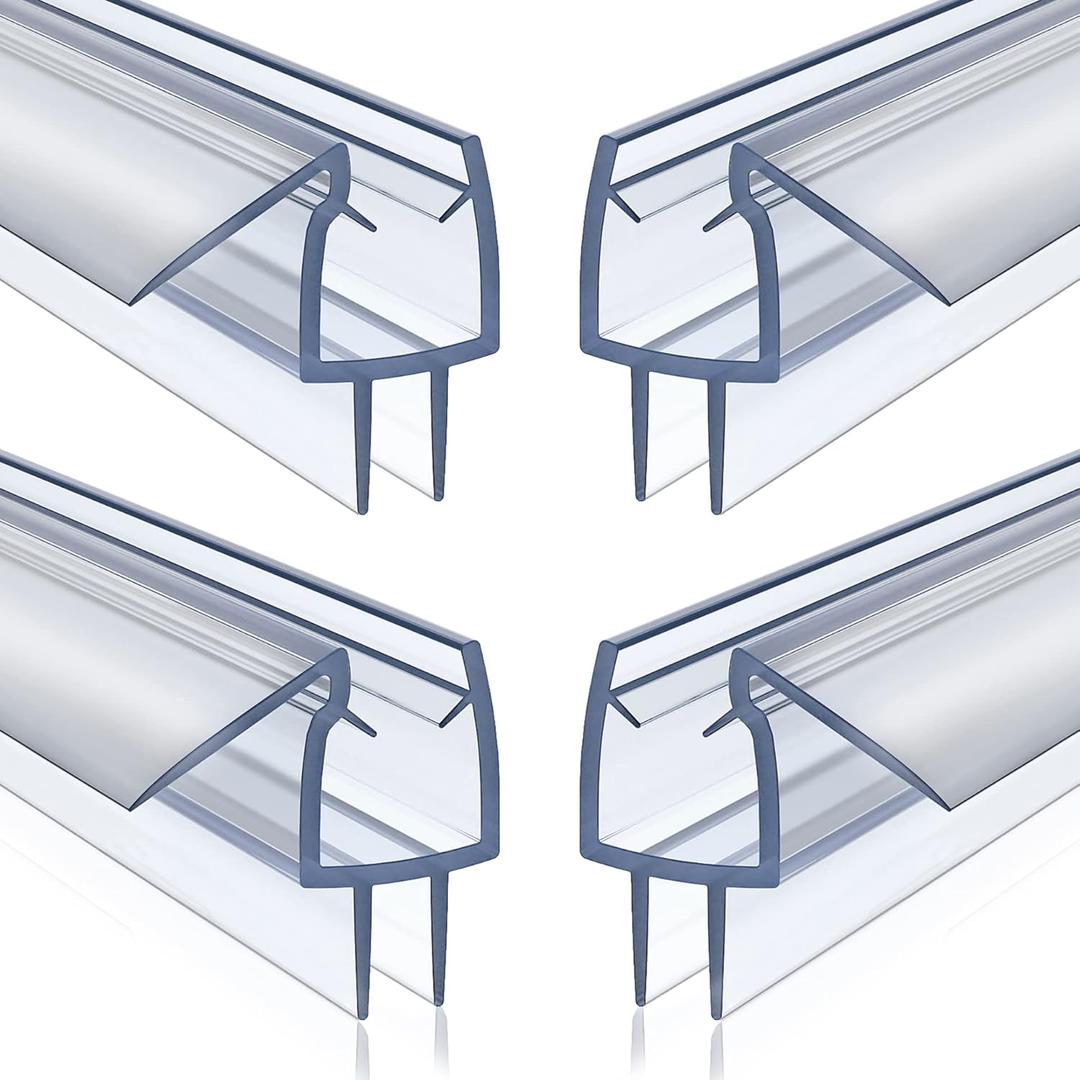 4 Pack Frameless Shower Door Bottom Seal, 3/8 x 39 Clear PVC Shower Seal Strip for 3/8 Inch Glass Shower Door Stop Shower Leaks (3/8 x 38)