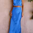 PRETTYGARDEN Women's 2 Piece Satin Outfits Summer Sleeveless Mock Neck Crop Tops and Long Skirt Dress Sets (S)