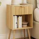 Fluted Nightstand, Modern Bedside Table with Storage Drawer, Wood Night Stand Side End Table for Bedroom, Living Room, Office (Oak)