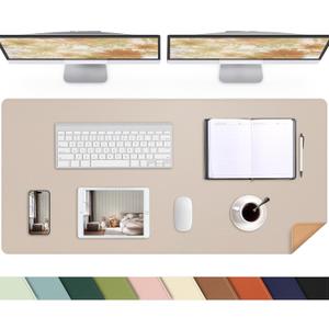 AFIING Leather Desk pad Protector, Large Non-Slip Office Desk Mat with Natural Cork & PU Leather, Waterproof Writing Mouse Pad for Office and Home (47in*23in, Beige)