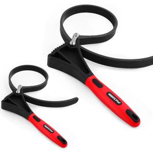 Rubber Strap Adjustable Wrench Set - 2-Piece Oil Filter Pipe Jar Opener 4"-6-3/8" Strong Grip Plumbers Universal Spanner Drain Sewer Cap Sink Pliers Nut Shower Head Valve Removal