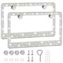 License Plate Frames for Women, Sparkly Rhinestone Diamond Car Accessories with Glitter Crystal Caps White