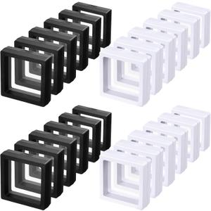 Queekay 60 Pcs 3D Floating Display Case 2.8 x 2.8 x 0.8 Inch Coin Frame Display Holder Stands for Antique Challenge Coins, Jewelry, Shells, Gems, Minerals, Rocks, Specimen, Pins(Black,White)