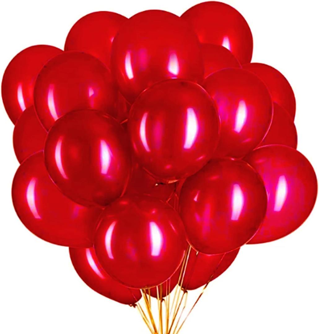 100 PCS Red Chrome Balloons 10 Inch Double-Layered Chrome Metallic Latex Balloons for Bday Parties Wedding Supplies Valentines Day Party Decor Baby Shower Decorations (Dark Red)