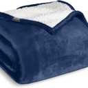 Bare Home Sherpa Fleece Blanket - Full/Queen Size - Blanket for Bed, Sofa, and Couch - Warm & Lightweight - Fluffy & Soft - Reversible (Full/Queen, Dark Blue)